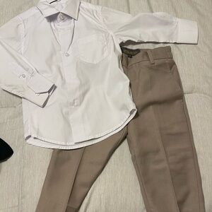 Toddler White Shirt and Tan Pants Set 3T